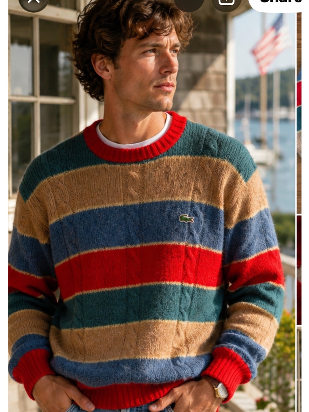 Vintage men’s IZOD Lacoste 100% Wool Cable Knit Sweater Made in Hong Kong
